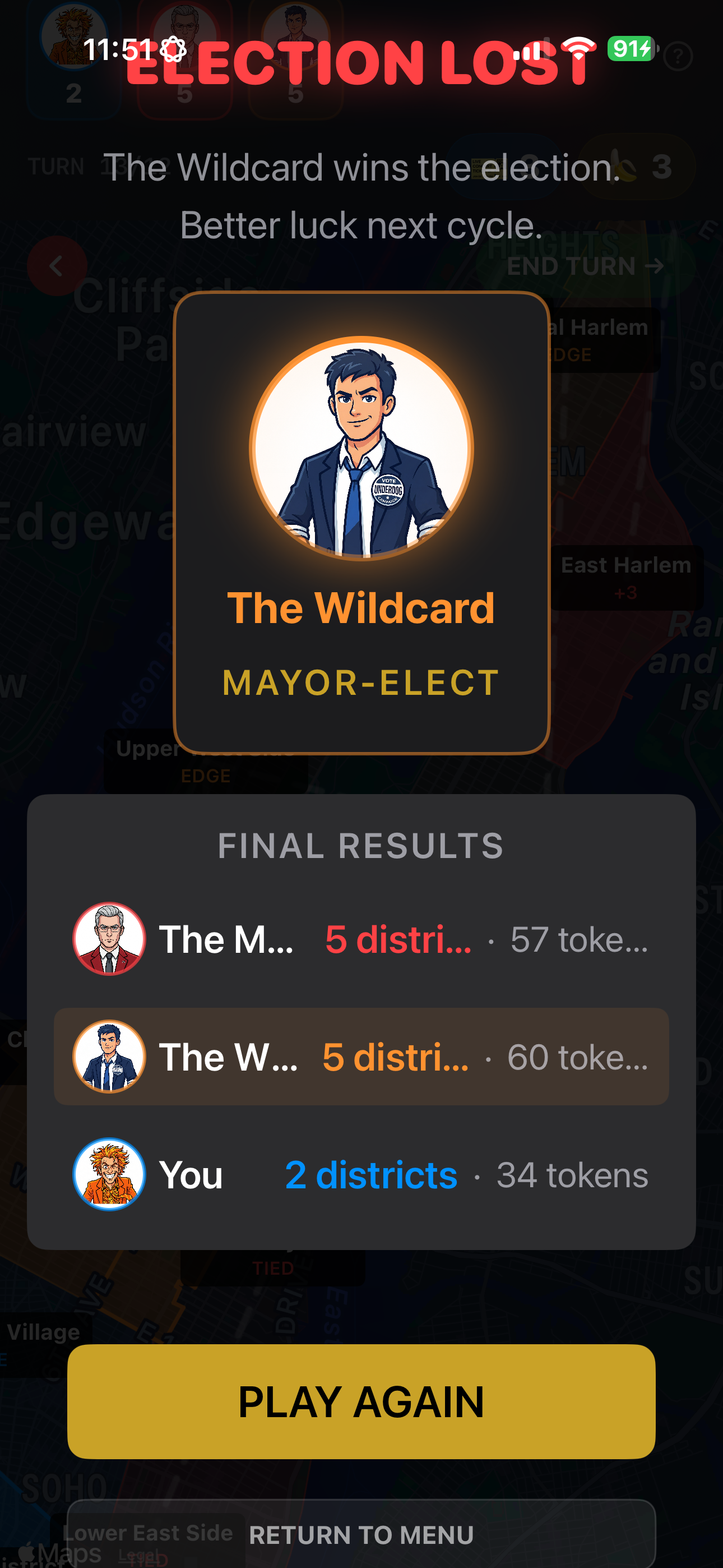 Election results screen