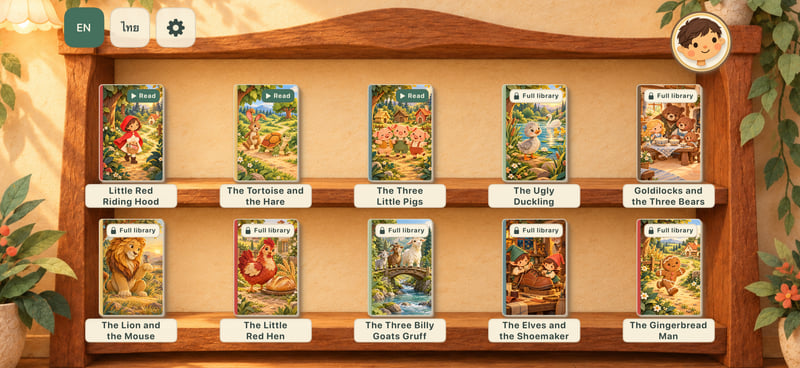 Oonmoon’s landscape bookshelf with all ten classic story covers