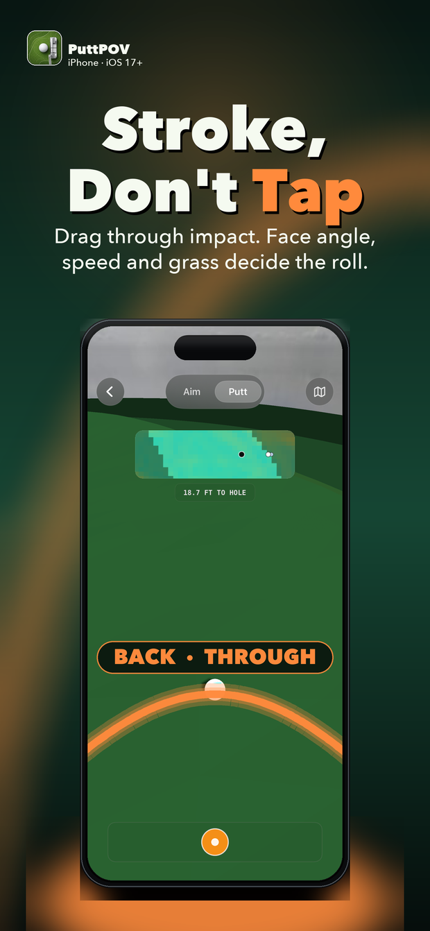Putt mode showing the bottom stroke control